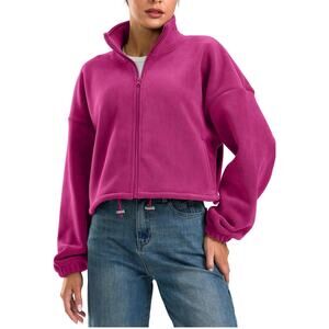 Soothfeel Fleece Cropped Jacket Zip Up Sweatshirt Short Coat Sherpa Size M